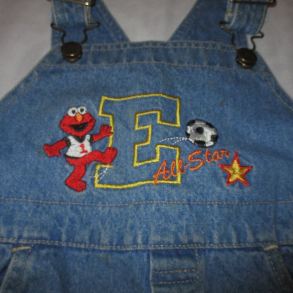 2 pair Y2K Sesame Street ELMO Denim Overalls Sz 4T - Picture 4 of 15
